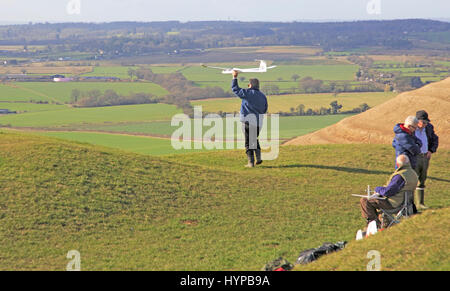 Modèle de vol des avions d'Roundway Down, North Wessex Downs, Wiltshire, England, UK Banque D'Images