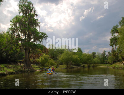 Deux kayakistes pagayer sur la rivière de la paix dans la région de Arcadia, Florida, USA Banque D'Images