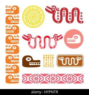 Animaux Aztèque, Maya, serpent mexicain antique set design Illustration de Vecteur