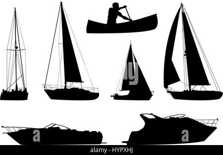 Un ensemble de silhouettes d'une variété de bateaux. Illustration de Vecteur