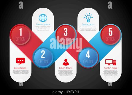 L'infographie avec 5 étapes ou options bleu et rouge Illustration de Vecteur