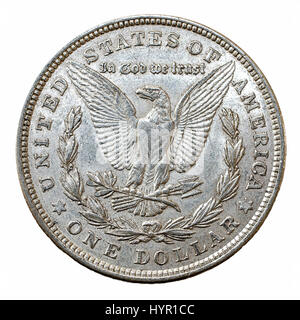 Pièce en argent Morgan Dollar, marche arrière. Banque D'Images