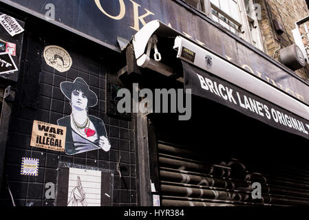 Fresque avec Libertines frontman Peter 'Pete' Doherty, musicien et auteur-compositeur sur un mur à Brick Lane, Shoreditch, London, UK Banque D'Images