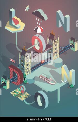 Vecteur 3D isométrique de l'affiche de la ville de Londres Illustration de Vecteur