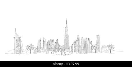 Vector dessin à la main une vue panoramique sur Dubaï Illustration de Vecteur