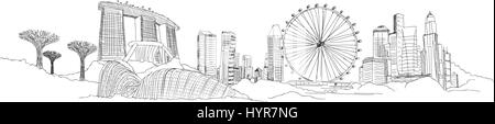 La ville de Singapour panoramique vecteur croquis Illustration de Vecteur