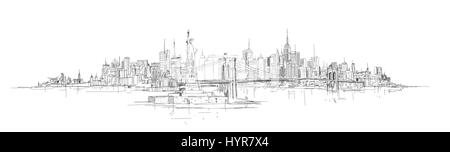 Dessin vectoriel dessin à la main vue panoramique new york city silhouette Illustration de Vecteur