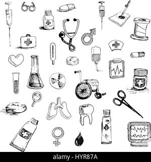 Doodle vecteur icônes médecine conception d'arrière-plan transparent Illustration de Vecteur