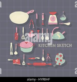 Vector hand drawn illustrtaion Icon Set de cuisine Illustration de Vecteur