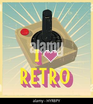 Old Black Joy Stick avec bouton rouge sur l'affiche rétro Illustration de Vecteur