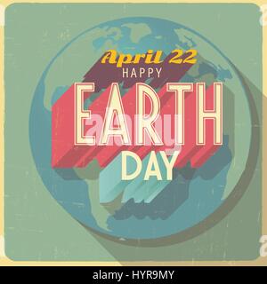 Vecteur de style rétro carte célébrant le 22 avril jour de la terre Illustration de Vecteur
