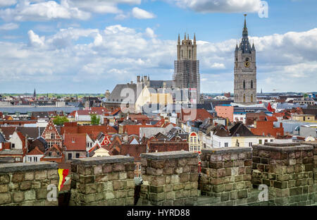 Panorama de Gand Belgique Château des Comtes de Skyline Banque D'Images