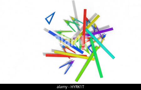 Contexte de l'équerre, compas et règle, modèles de travail rendu 3D Banque D'Images