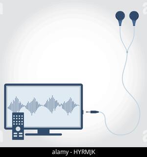 La télévision par câble et avec écouteurs débranché. Symbole de l'onde sonore montrant sur le moniteur. L'espace vide pour insérer du texte. Modèle plat. Illustration de Vecteur