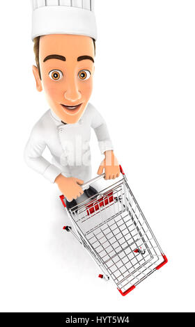 Chef cuisinier 3d chariot de supermarché vides, illustration avec fond blanc isolé Banque D'Images