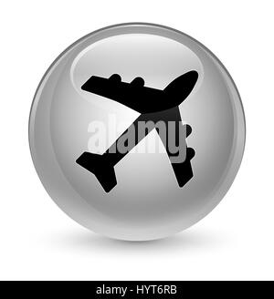 L'icône avion isolé sur blanc vitreux bouton rond abstract illustration Banque D'Images