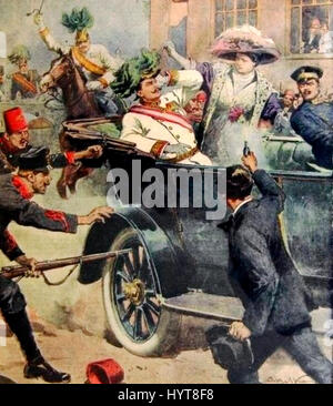 L'assassinat de l'archiduc François-Ferdinand d'Autriche, et sa femme Sophie, duchesse de Hohenberg, a eu lieu le 28 juin 1914 à Sarajevo quand ils ont été tués par balles par Gavrilo Princip. Banque D'Images