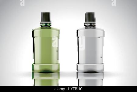 Chimiques vert liquide contenu dans la bouteille en plastique avec une autre bouteille vide, isolé sur fond blanc 3d illustration Illustration de Vecteur