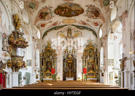 Église de pèlerinage de Maria Hilf, nef, de l'intérieur rococo, Klosterlechfeld, souabe, Bavière, Allemagne Banque D'Images