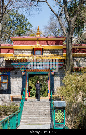 Entrée ornée gateway dans le mur de l'Institut Norbulingka, Sidphur, Dharamsala, Inde du nord, de l'Himachal Dharampur Banque D'Images