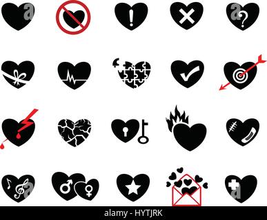 Concept coeur icon set, heureux, triste, l'amour, smart, douloureux, le cœur brisé, lovelorn, souffrance Illustration de Vecteur