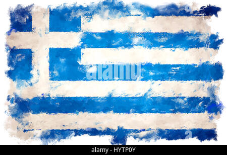 Peinture à l'huile grunge effectuée illustration du drapeau de la Grèce Banque D'Images