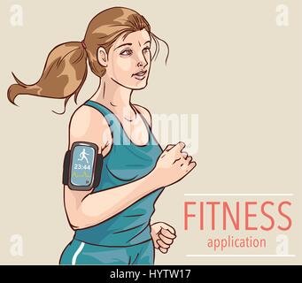 Remise en forme ou de sport pour les personnes en cours d'exécution de l'application de suivi Illustration de Vecteur