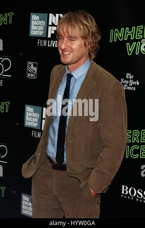 NEW YORK-OCT 4 : l'Acteur Owen Wilson assiste à la 'Vice inhérent" pièce maîtresse Gala & Première Mondiale au cours du 52e Festival du Film de New York à Banque D'Images