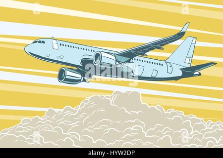 Transport aérien de passagers, avions volant au-dessus des nuages Illustration de Vecteur