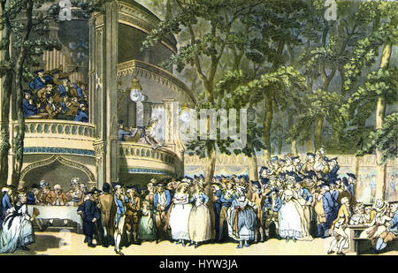 Un in Vauxhall Gardens , c .1779, par Thomas ROWLANDSON. Les deux femmes dans le centre sont Georgiana, duchesse de Devonshire, et sa sœur Duncannon dame. L'homme assis à la table de gauche est Samuel Johnson, avec James Boswell à sa gauche et à sa droite d'Oliver Goldsmith. À droite, l'actrice et auteure Mary Darby Robinson se dresse à côté du Prince de Galles, plus tard George IV. Banque D'Images