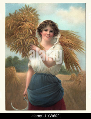 Vintage illustration d'un glaneur, c.1913. Le glanage est l'acte de collecter les restes de cultures des champs des agriculteurs après qu'ils ont été commercialement har Banque D'Images