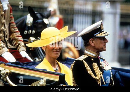 Le prince Philip et Mme Susan Barrantes lors du mariage du prince Andrew et de Sarah Ferguson Juillet 1986. Banque D'Images