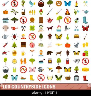 Campagne 100 icons set, style plat Illustration de Vecteur