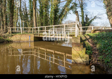 Aperçu de l'ancien pont de bois sur le ruisseau le Boven-Slinge près de Winterswijk dans l'Achterhoek au début du printemps dans les Pays-Bas Banque D'Images