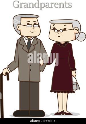 Les grands-parents heureux jour. vector illustration. Papi et mamie en tenue habillée de même. Vieux Couples l'amour. Illustration de Vecteur