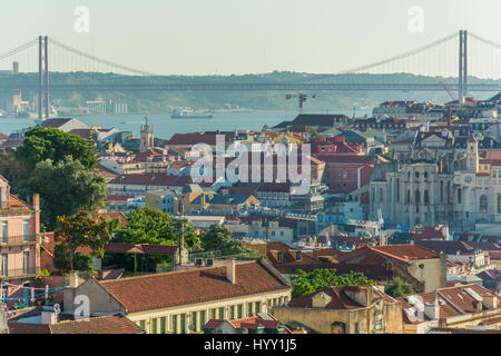 En fin d'après-midi vue panoramique vue du Miradouro da Graca à Lisbonne, Portugal, June-29-2016 Banque D'Images