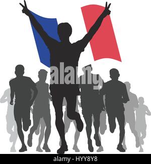 Gagnant avec le drapeau de la France à l'arrivée Illustration de Vecteur