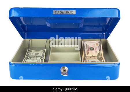 Dollars en caisse bleu isolated on white Banque D'Images