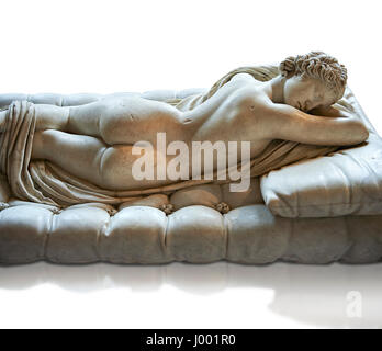 Dormir Hermaphroditus, l'Hermaphrodite Borghèse. Une vie ancienne taille 2e siècle statue romaine sculpté en marbre grec, le Musée du Louvre, Paris Banque D'Images