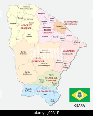 Carte politique et administrative de Ceara avec drapeau Illustration de Vecteur