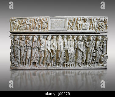 Relief romain sur le sarcophage chrétien de Marcus Claudianus avec des scènes du nouveau testament, c.330AD, Musée National Romain, Rome Banque D'Images