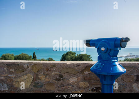 Une plate-forme d'observation à Malaga alcazaba (forteresse) et vue de la mer Méditerranée, l'Andalousie, espagne. Banque D'Images