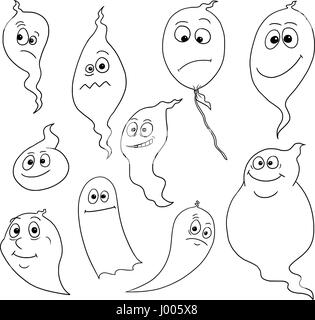 Ensemble de friendly cartoon vector esprits fantômes Illustration de Vecteur