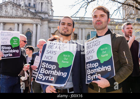 Belfast, Irlande du Nord. 08 avril 2017 - Manifestation contre la bombe syrienne par Donald Trump, Belfast Banque D'Images