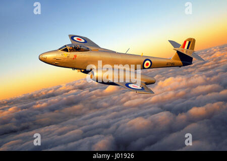 Un Gloster Meteor F.8 jet un ancien combattant de la guerre de Corée en vol au dessus de Musson, NSW. Banque D'Images