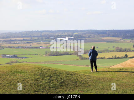 Modèle de vol des avions d'Roundway Down, North Wessex Downs, Wiltshire, England, UK Banque D'Images