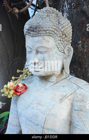 Statue de Bouddha avec fleur, Phnom Penh, Cambodge Banque D'Images