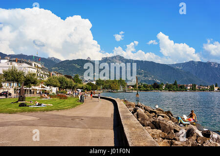 Vevey, Suisse - le 27 août 2016 : Les organisateurs du remblai sur le lac de Genève à Vevey, canton de Vaud, Suisse Banque D'Images