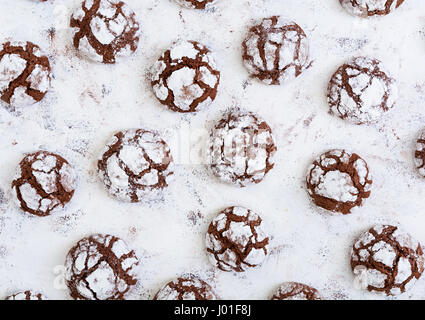 Les cookies au chocolat sur fond blanc. Vue d'en haut Banque D'Images