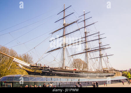 Le Cutty Sark, l'un des derniers clippers thé et le plus rapide à construire. Tenu comme une pièce de musée dans la région de Greenwich London. Banque D'Images